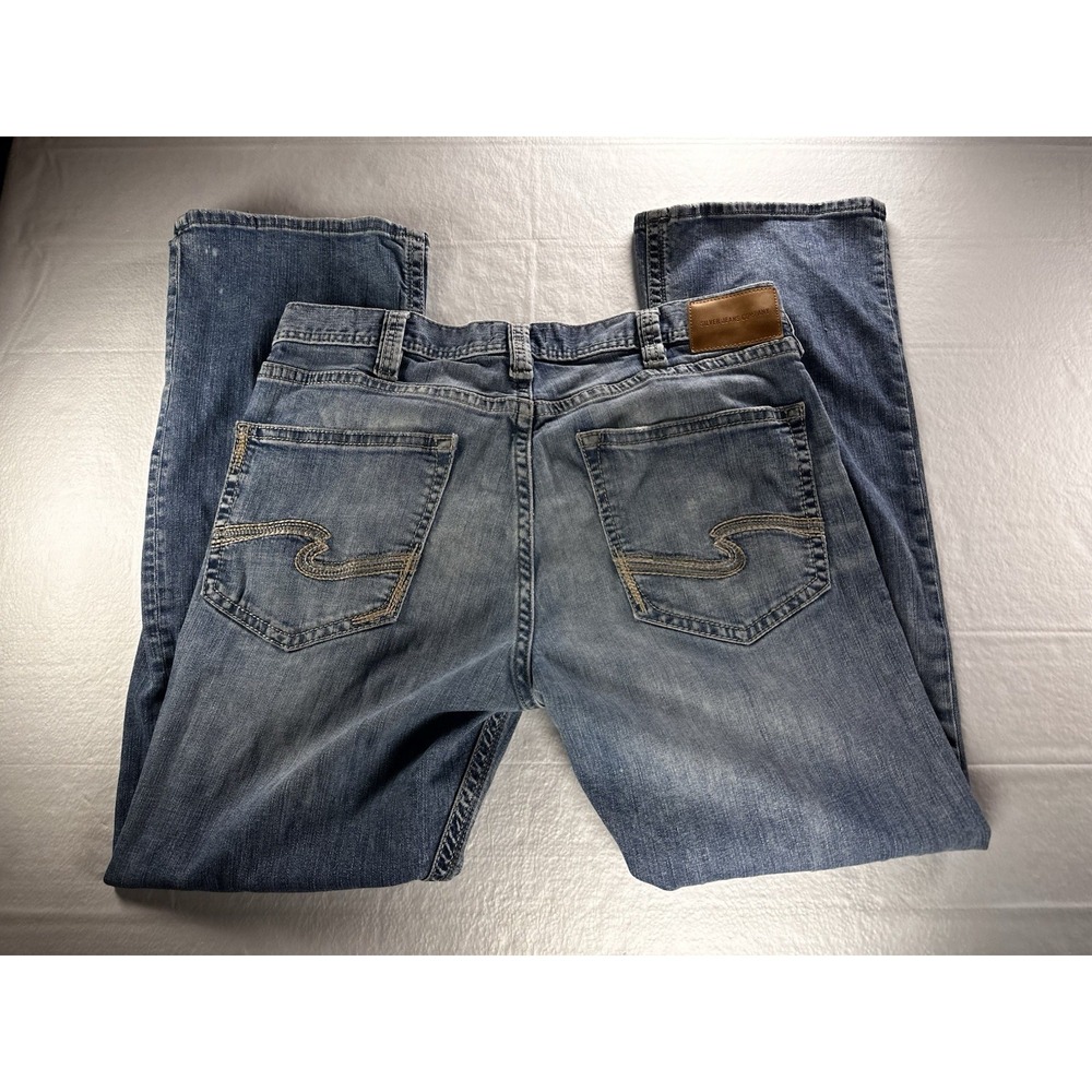 Silver Jeans Mens 34x30 Craig Bootcut Light Wash Thick Stitch Casual Distressing